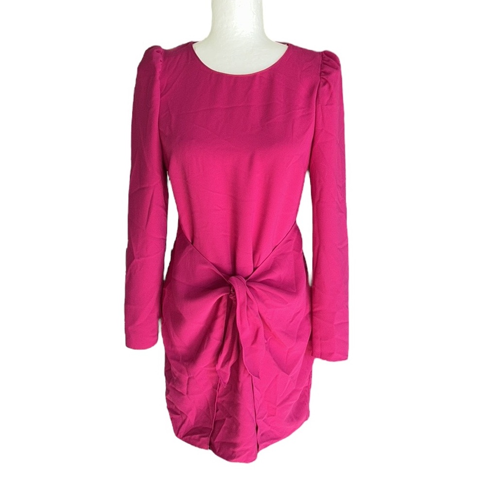Amanda Uprichard Fuchsia Pink Tie Waist Long Sleeve Mini Dress - XS